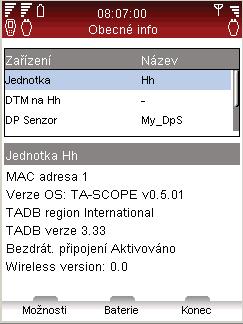Informace Komunikace s PC Informace Komunikace s PC Vysvětlení funkce Menu Informace zobrazuje základní detaily elektronické jednotky a všechny dostupné senzory, včetně: Zbývající kapacity baterie.