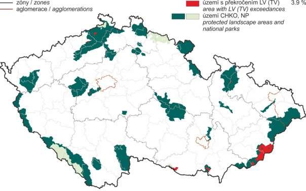 166 Vyznačení oblastí s překročenými imisními limity pro