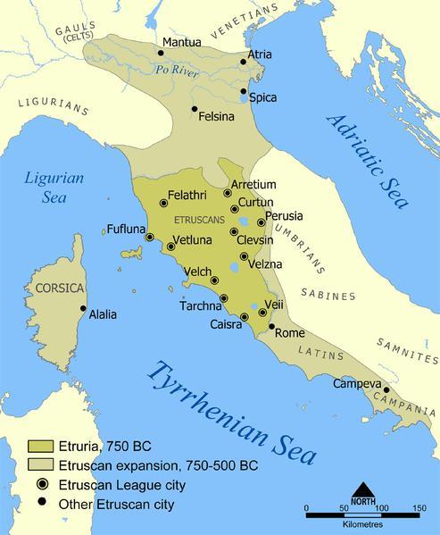 Za vrcholného období tvořila Etrurie rozsáhlé území http://commons.wikimedia.