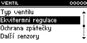 Návod k obsluze Typ ventilu Pomocí této volby vybírá uživatel druh ventilu: ÚT nebo podlahový. Ekvitermní regulace Tato funkce vyžaduje montáž venkovního čidla.