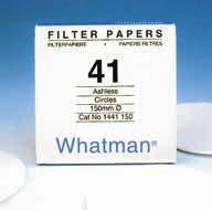 Filtrační papír pro kvantitativní analýzu Whatman Druh: Záchyt částic µm: Plošná hmotnost g/m 2 : Příklad použití: Grade40 8 92 Papír se střední velikostí pórů a střední rychlostí filtrace pro běžné
