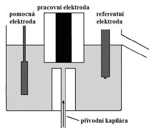 Obr. 3.2 Schéma zapojení elektrod v uspořádání wall-jet 3.1.
