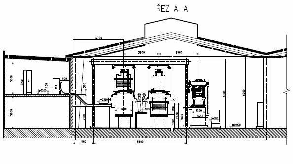 Obrázek 8: Řez A-A a B-B objektem galvanovny Vytápění Vytápění stávající výrobní haly je řešeno kombinovaným systémem závěsných plynových infrazářičů SPACE RAY SRU o příkonu do 60 kw/ks a plynovými