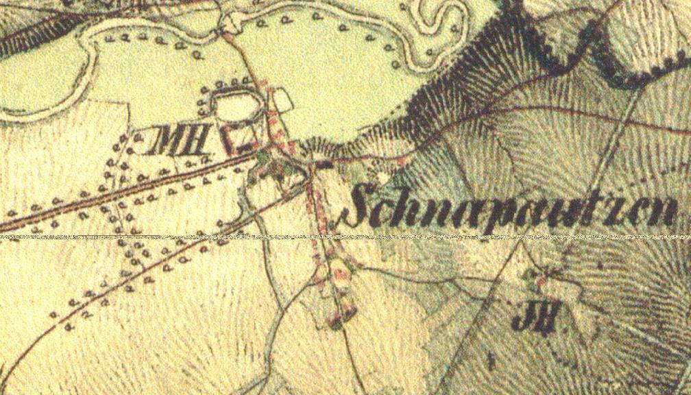 vojenské (Františkovo) mapování - 1 : 28 800 (převzato z http://oldmaps.geolab.cz/). Obr.