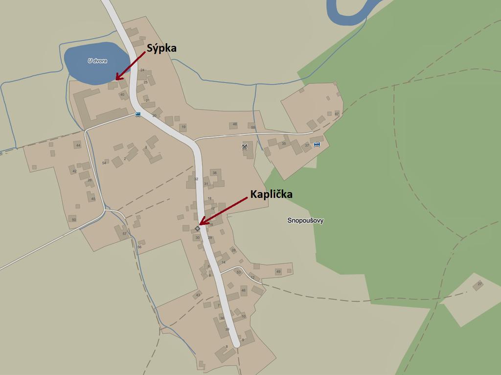 Současný vzhled Snopoušovy jsou malé rozlohy s jádrem vesnice, které je tvořeno trojúhelníkovou návsí drobného charakteru. Ještě v první třetině 20. století se užíval název Šnapoušovy (Foud 2002, 98).