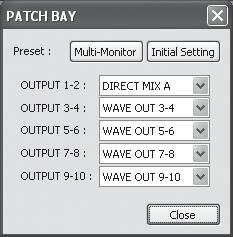 Patch Bay Dialogový box Patch Bay se objeví, kdyţ kliknete na tlačítko [PATCHBAY] na ovládacím panelu.