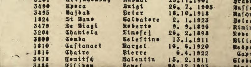 1919, 3472), Andreas Zdyb (3477), Johann Schmidt (22. 5. 1924, 3498), Vlastimil Nováček (28. 1. 1923, 3024), Rudolf Novotný (24. 9. 1923, 3483), Richard Noack (6. 1. 1890, 3208), Luigi Peilas (29.