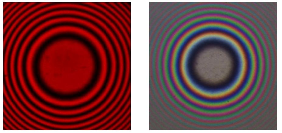SHRNUTÍ SOUČASNÉHO STAVU POZNÁNÍ Obr. 6 Monochromatický a barevný interferogram suchého kontaktu mezi ocelovou koulí a skleněným diskem [19].
