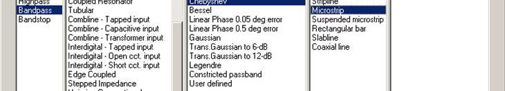 obr. 6.8: Dialog návrhu filtru Formulář nastavím podle obrázku obr. 6.8, zleva: Bandpass, Stubs sep. by transm. Lines, Chebyshev, Microstrip.