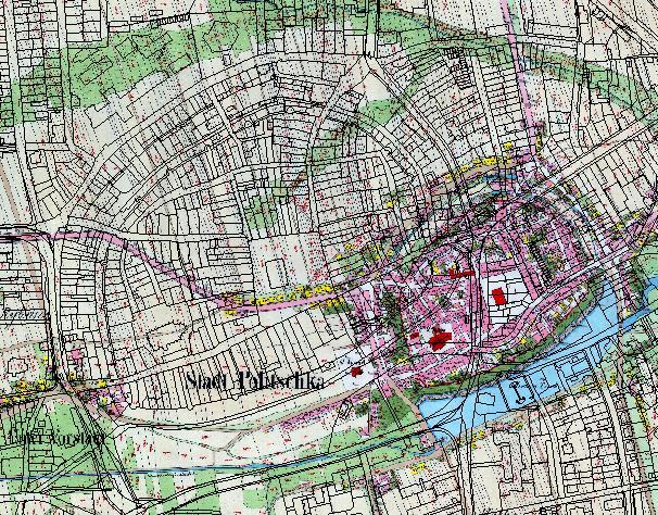 kresbou prosvítá barevný obrázek). Pokud pracujeme se základní mapou, musíme vrstvy střídavě vypínat, abychom viděli buď georeferencovaný obrázek nebo podkladovou mapu.