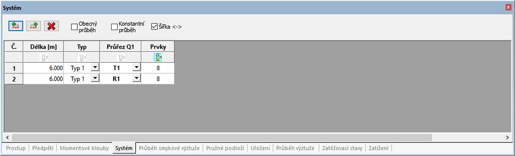 Základní principy Panel tabulek (oblast F) Poklepáním na číselnou hodnotu zobrazené kóty nebo zatížení (ručička) lze tuto hodnotu v otevřeném panelu přímo upravovat. 1.