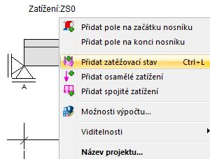 myši v grafickém panelu (oblast D) Funkcí Vytvořit a přidat nový zatěžovací stav na záložce Zatěžovací stavy (oblast F)