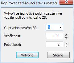 být kopírovány s roztečí buď kliknutím  stav s roztečí na záložce Zatěžovací stavy (oblast F).