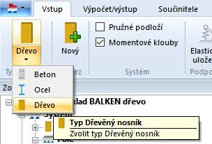 Úvodní příklad Dřevo Statický systém / geometrie 5.2 Statický systém / geometrie Po startu programu BALKEN se zadání zpravidla naplní obsahem standardní šablony.