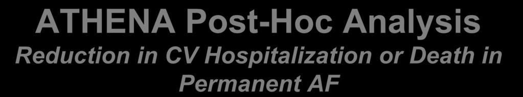 ATHENA Post-Hoc Analysis Reduction in CV Hospitalization or Death in Permanent AF Cumulative incidence (%) 50 40 Placebo on top of standard therapy Dronedarone 400 mg b.i.d. on top of standard therapy 30 20 HR = 0.