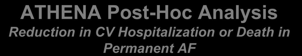 ATHENA Post-Hoc Analysis Reduction in CV Hospitalization or Death in Permanent AF Cumulative incidence (%) 50 40 Placebo on top of standard therapy Dronedarone 400 mg b.i.d. on top of standard therapy 30 20 HR = 0.