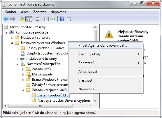 EFS (Encrypted File System) Vytvoření agenta