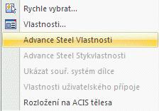 Přístup k vlastnostem prvků Po vytvoření prvku Advance se otevře dialogový panel, ve kterém mohou být změněny různá nastavení (geometrické parametry apod.) a v případě nutnosti výkresové (např.