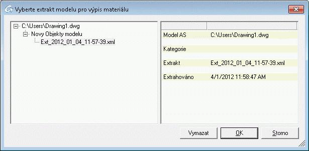 Klepněte na <OK> pro dokončení vytvoření výpisu materiálu.