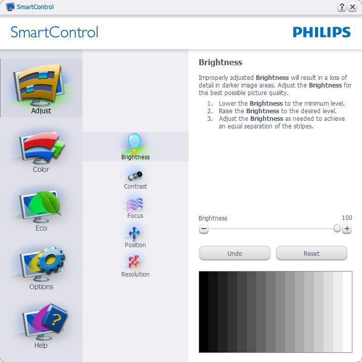 3. Optimalizace Obrazu Spuštění s podoknem Standard (Standardní) Nabídka Adjust