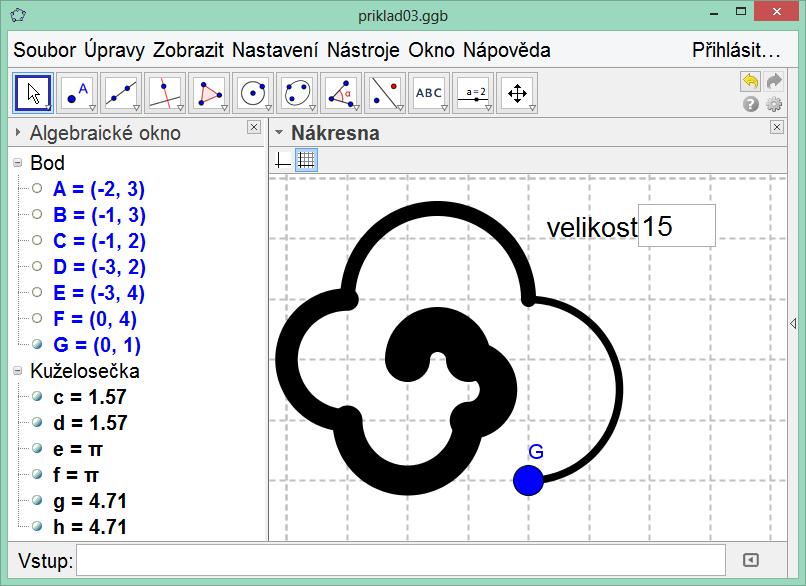 Workshop: Využití GeoGebry ve výuce matematiky a geometrie 3µ 2014 Příklad 3: Zadání: Jedním vstupem můžeme změnit několik různých hodnot najednou.