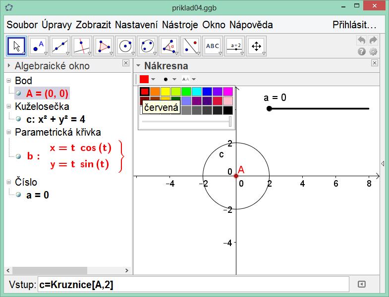 3µ 2014 Workshop: Využití GeoGebry ve výuce matematiky a geometrie Příklad 4: Zadání: Vytvoříme objekty, které bodou kopírovat stopu objektu. Viz obrázek 7. Konstrukce Obrázek 7 1. 2. 3.