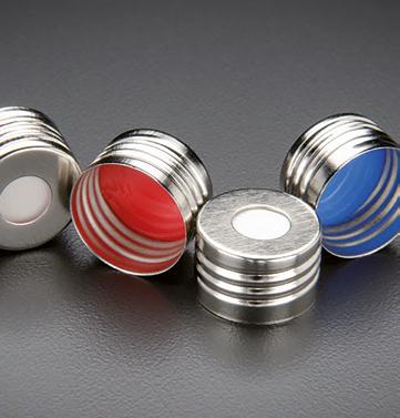 050 (1,27 mm) 100 5356B-18M Stříbrná kovová magnetická víčka, modrá septa PTFE/silikon, 0.
