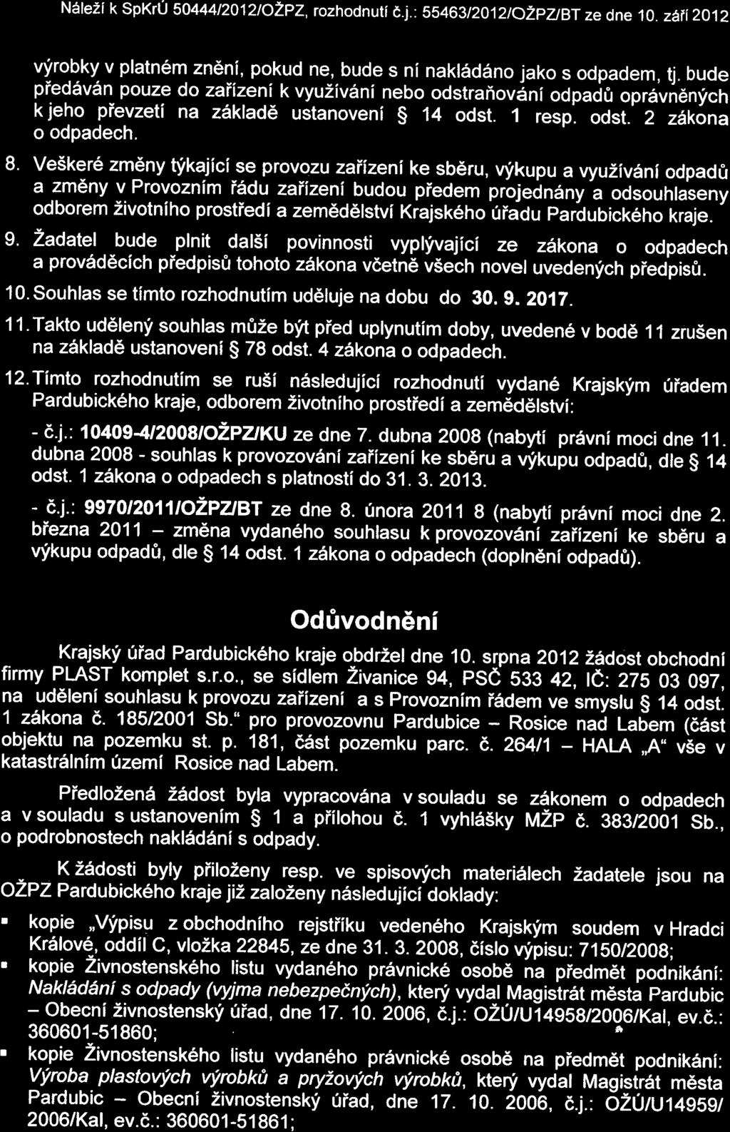 Ve5ker6 zm6ny t'fkajici se prvzu zaiizeni ke sb6ru, rnikupu a vyuzivdnl dpadfi a zm6ny v Prvznim isdu zaiizeni budu piedem prjedndny a dsuhlaseny dbrem Zivtnih prstiedi ' a zemddelstvi Krajskeh.