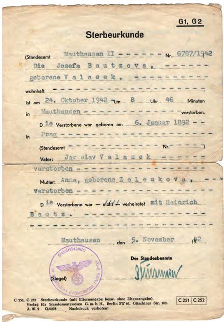 1892 v Praze, vystavený matričním úřadem města Mauthausen.