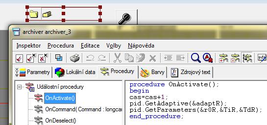 Pro okamžité zobrazení stavu parametrů PID regulátoru použijeme nativní procedury přístroje pid_regulator.