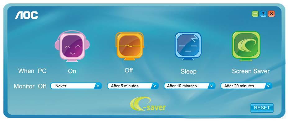 e-saver Vítá vás software AOC e-saver pro správu napájení monitoru!