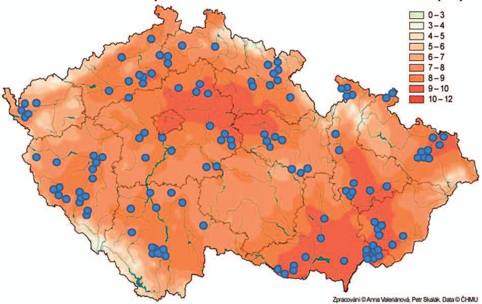Průměrná roční teplota vzduchu za období 1961 1990 ( C)