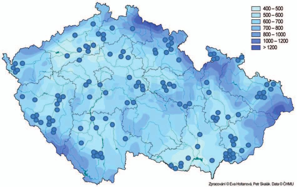 Data ČHMU Průměrný roční úhrn srážek 1961 1990 (mm)