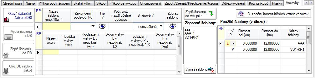 Konstrukce příčných řezů V podsypu se sestrojí lavička široká 0.25 m nebo podle zadaného odsazení (bod B), dále sklon 1:1 (bod C) a rovnoběžná vrstva s plání o tloušťce 0.15 m až k ose.