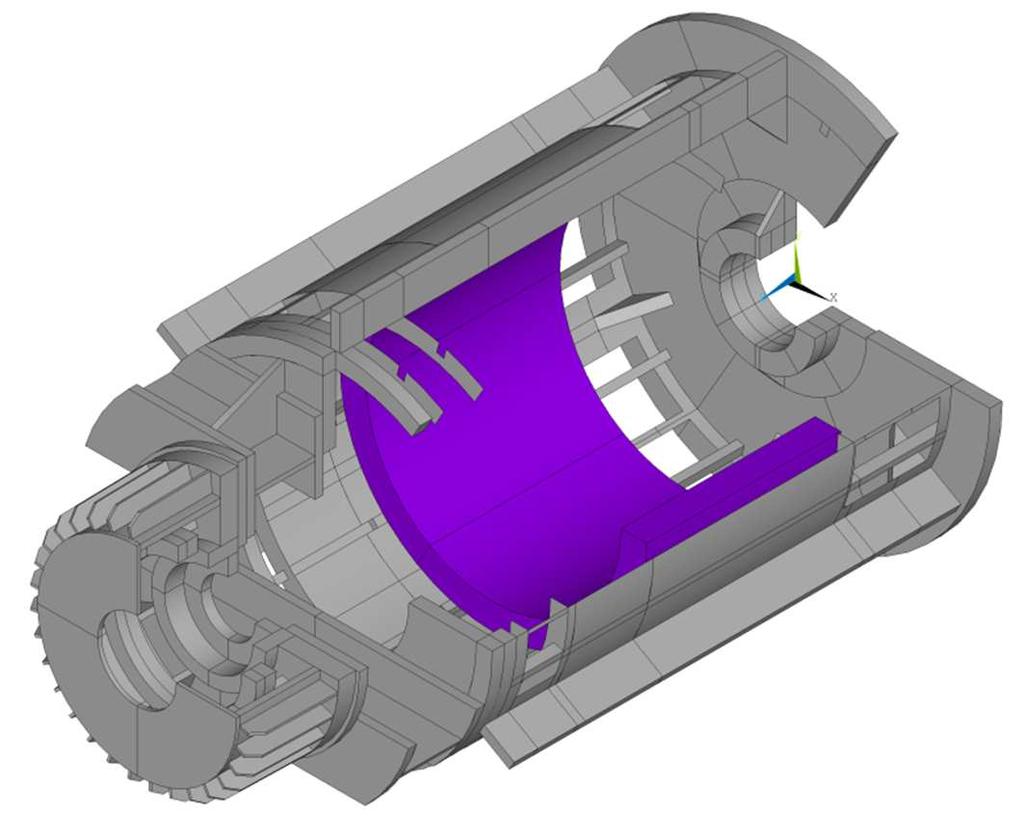 5.2. Modální analýza statoru stroje Stator stroje se skládá z kostry, štítů a statorového svazku. Jádro statorového svazku je sestaveno z tenkých statorových plechů s drážkami pro uložení vinutí.