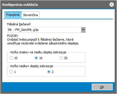 Konfigurace ovladače ElcomFiscalDisplay.g3u 3.2.
