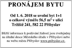 KVĚTEN 2018 Zprávy z radnice Str. 7 Město Přibyslav vyhlašuje veřejnou soutěž o nejvhodnější nabídku na prodej pozemku parc. č. 951/30 v k. ú.