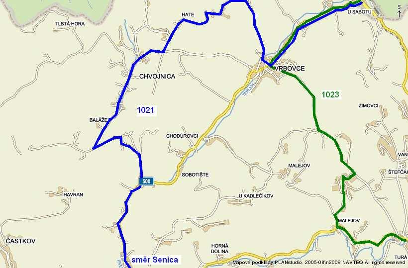 Na obrázku č. 10 jsou znázorněny obě trasy navrhovaných autobusových linek ve východní části okresu Myjava. Obě linky začínají v uzlu Vrbovce, přičemž linka č.