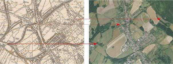 Obrázek 5 Volba identických bodů Identické body volíme tak, aby je bylo možné jednoznačně identifikovat na zdrojovém i cílovém snímku (mapě) a u kterých je malá pravděpodobnost změny v čase: vhodné: