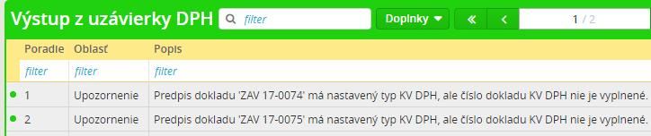 Ak existuje doklad, ktorý má vyplnené Typ KV DPH, ale nemá vyplnené políčko Číslo dokladu KV DPH, tak pri vytváraní uzávierky DPH bude tento doklad vypísaný v zozname hlásení. 3. Sklad 3.1.