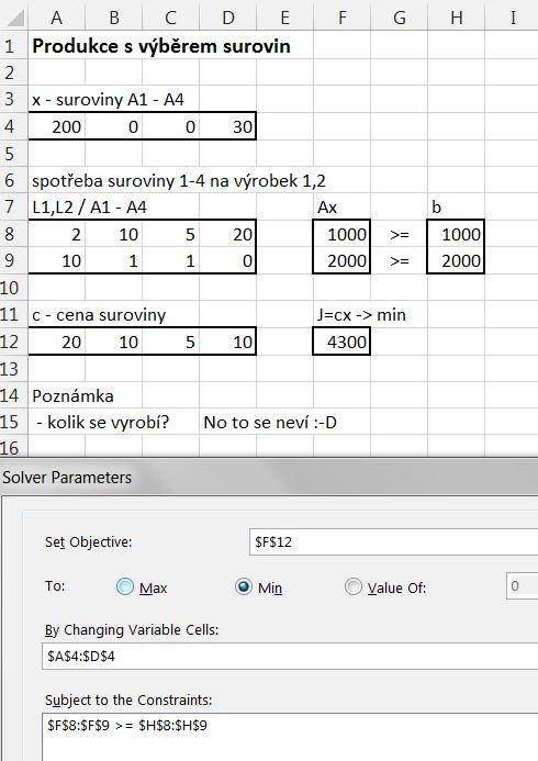 3.4 Optimální krmná sm s Pro výkrm jednoho kusu dobytka je zapot ebí 2.5 kg krmné sm si a 240 g protein na den. Pro krmení se pouºívá píce a kuku ice. Cena jednoho kg píce je 0.50 K a kuku ice 0.40 K.