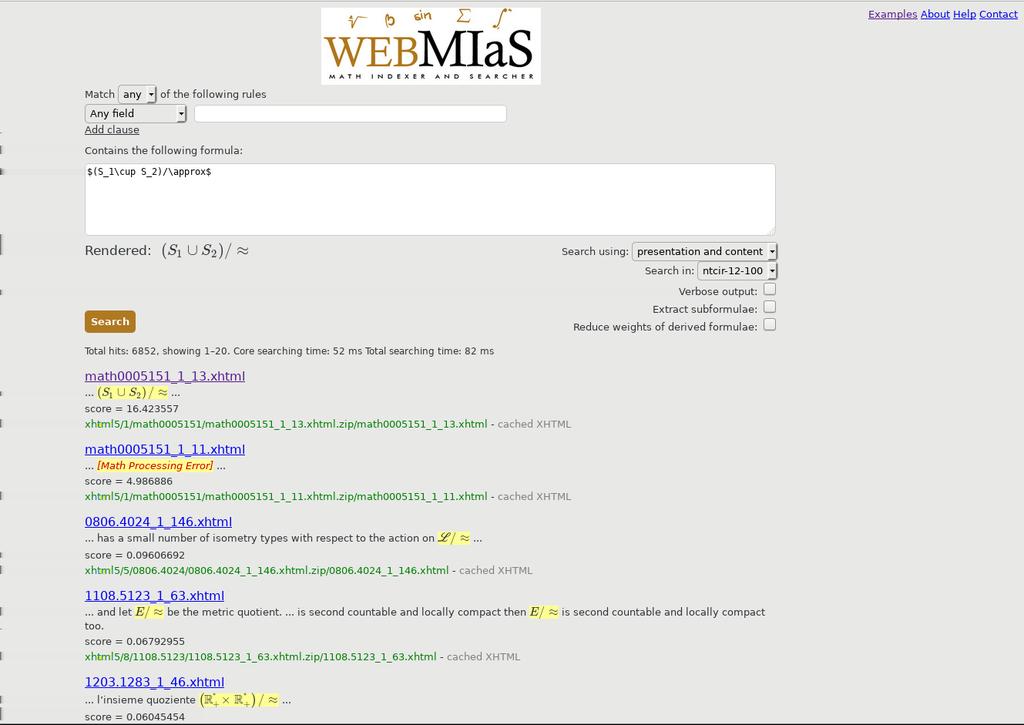 Příklad WebMIaS Data (matematické formule) vzaty z arxiv.org V.