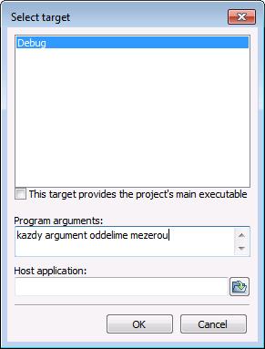 Spouštění programu s parametry Code::Blocks Project Set program s arguments OK Spustíme program