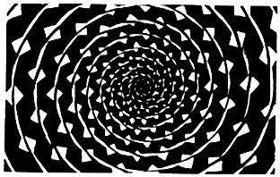 Vaše oko je vlivem černé mřížky v pozadí a záznamem jednotlivých kruhů směrováno stále do středu obrazu a nemůže dobře sledovat jednotlivé kružnice.