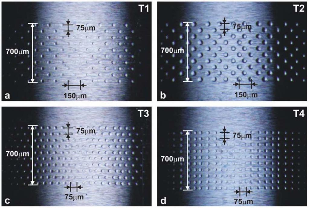 9/13 SOUČASNÝ STAV ŘEŠENÍ GEOMETRIE TEXTUR Textury T1, T2: mezi řadami: 75µm mezi vtisky: 150µm hloubka: 0,6 µm a 1,45 µm Textury T3, T4: mezi řadami: 75µm mezi vtisky: 75µm hloubka: 0,6