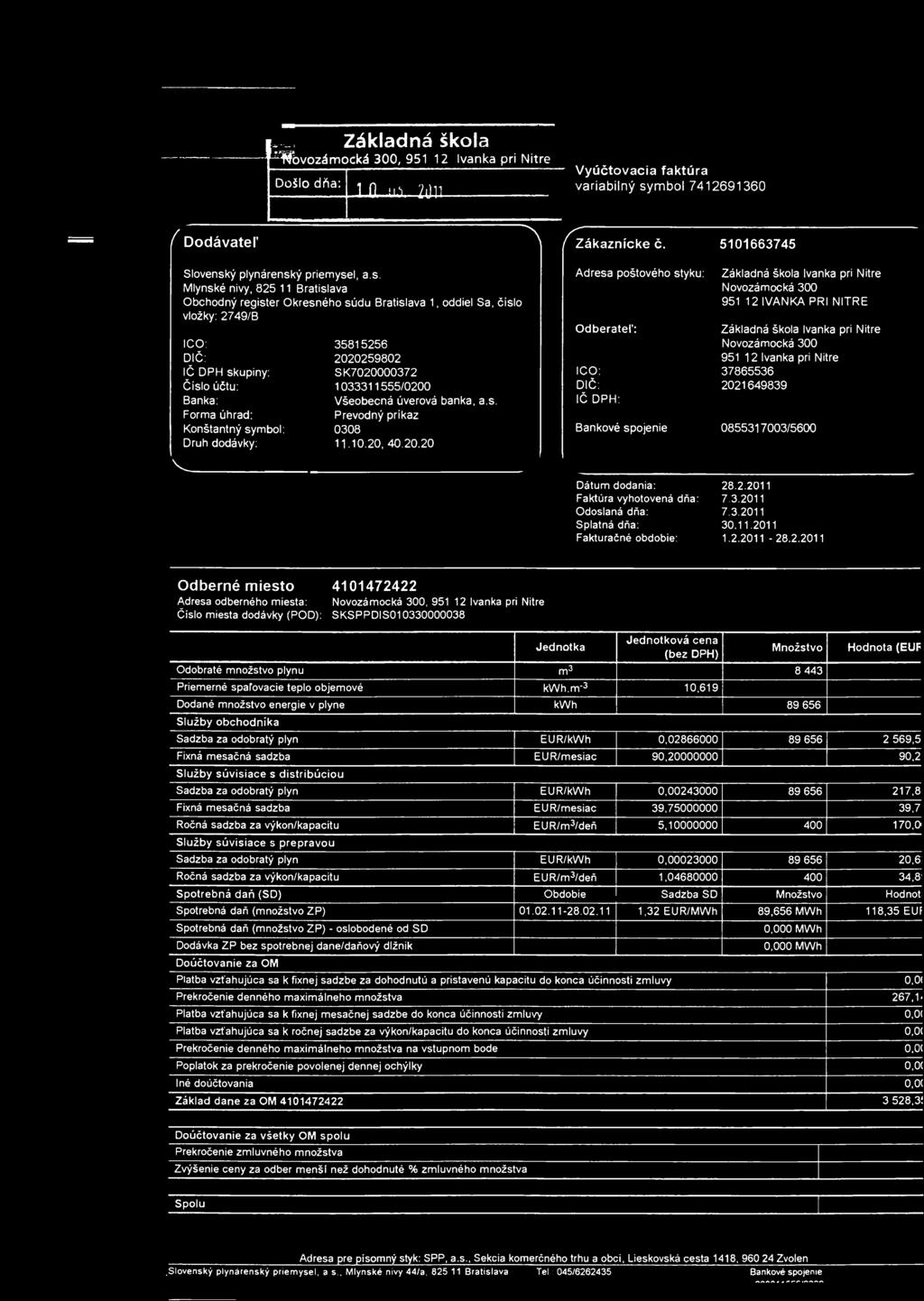 ICO: DIČ: IČ DPH skupiny: Číslo účtu: Banka: Forma úhrad: Konštantný symbol: Druh dodávky: 35815256 2020259802 SK7020000372 1033311555/0200 Všeobecná úverová banka, a.s. Prevodný príkaz 0308 11.10.20, 40.