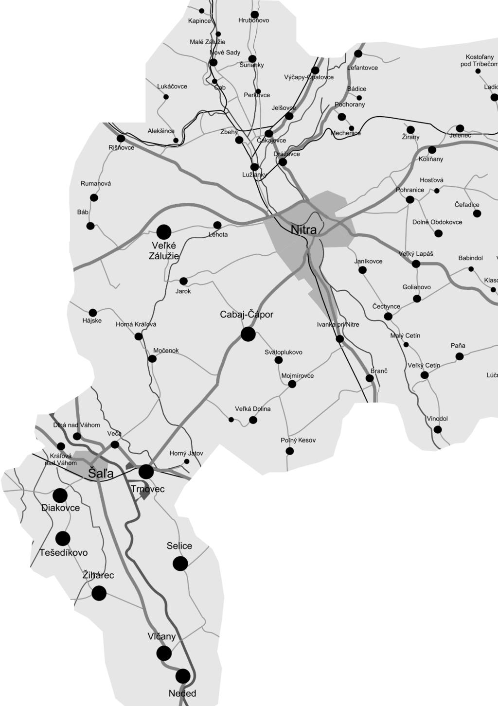 Mapa oblasti Nitra - Šaľa D. Štitáre N.
