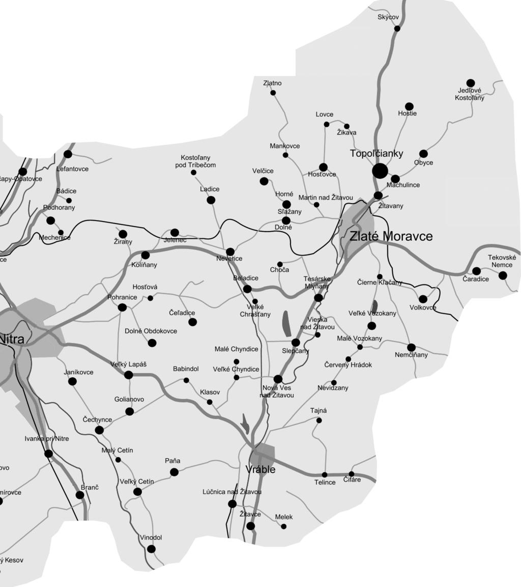 Mapa oblasti Nitra - Zlaté Moravce Prílepy