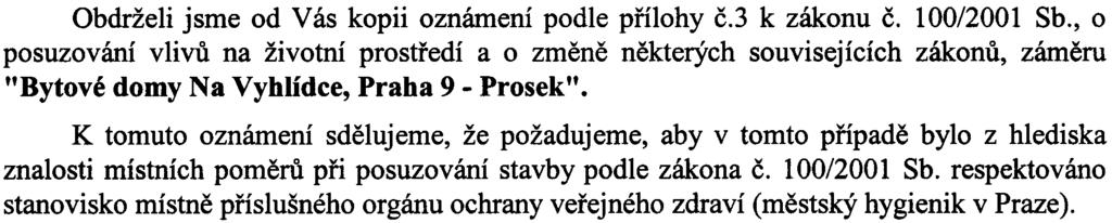 zjiš ovacího øízení zámìru zaøazeného do kategorie II 100/2001 Sb. - zahájení Obdrželi jsme od Vás kopii oznámení podle pøílohy è.3 k zákonu È.