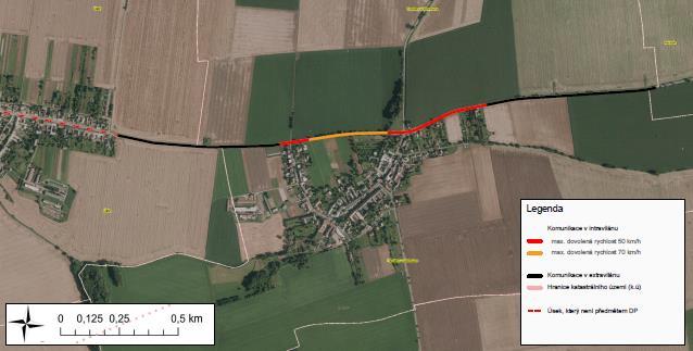 Zbylý řešený úsek komunikace je součástí k.ú. Ústín a nachází se pouze v extravilánové části.